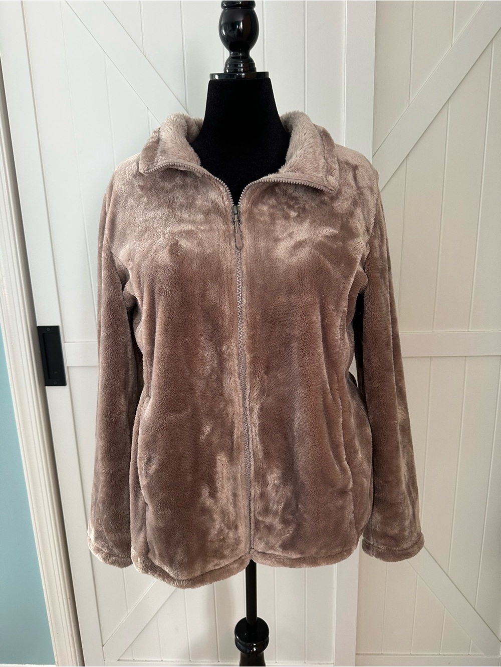 32 Degrees Heat XXL Taupe Plush Faux Fur Full Zip Cozy Jacket